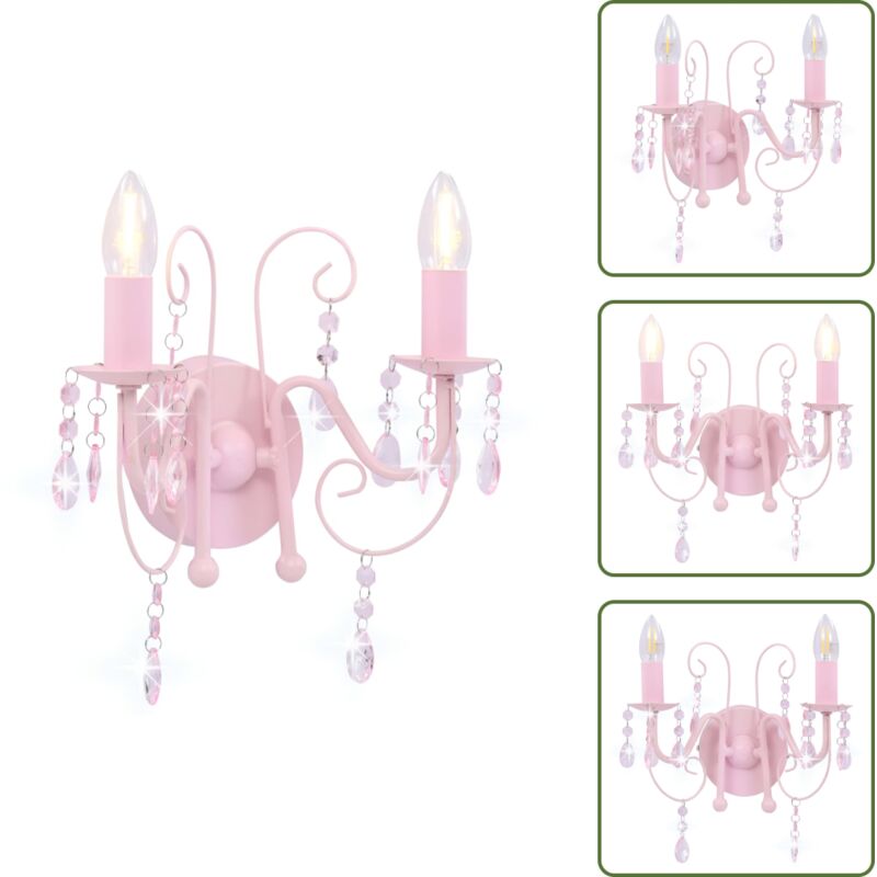Wandleuchte mit Perlen Rosa 2 × E14-Fassungen - Wandleuchte - Rosa - Deko Leuchte - Wohnzimmer Beleuchtung - Schlafzimmer Beleuchtung