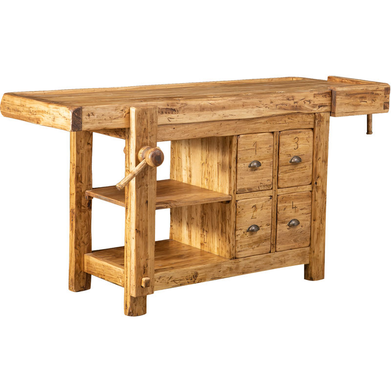 Werkbank im Country-Stil aus massivem Lindenholz mit natürlichem Finish. Made in Italy