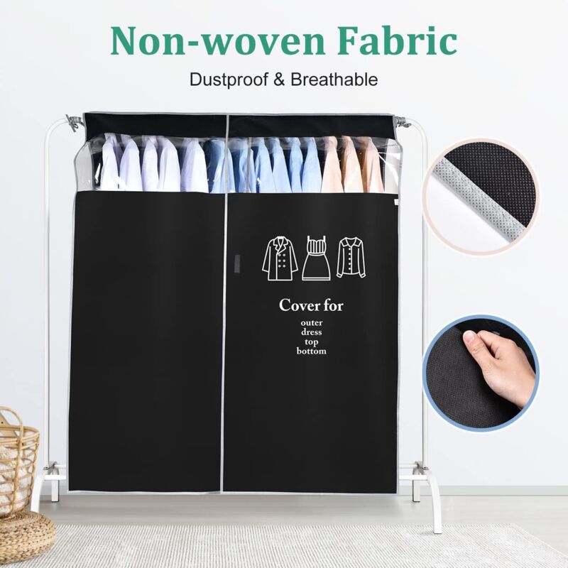 Lange Kleiderschutzhülle 110 x 120 cm, staubdicht, atmungsaktiv, mit Sichtfenster, für Kleider, Hemden, Anzüge, Mäntel, Schwarz