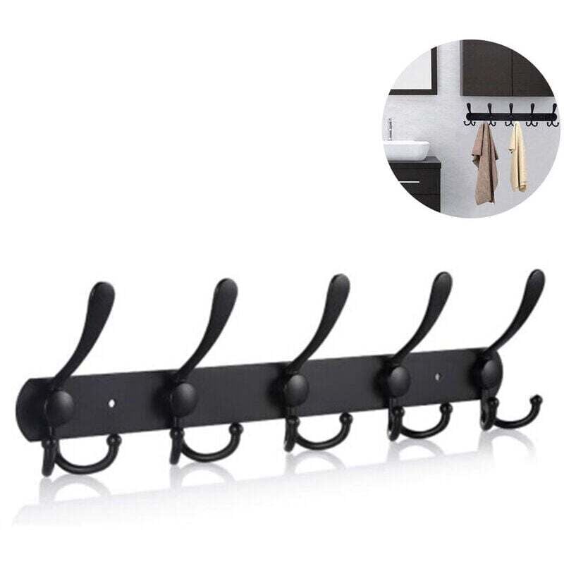 Lange Wandgarderobe, 5 Drei Haken zum Aufhängen von Mänteln, Wandhaken, Wandgarderobe, Haken für Kleidung, Jacken, Hüte, Schwarz