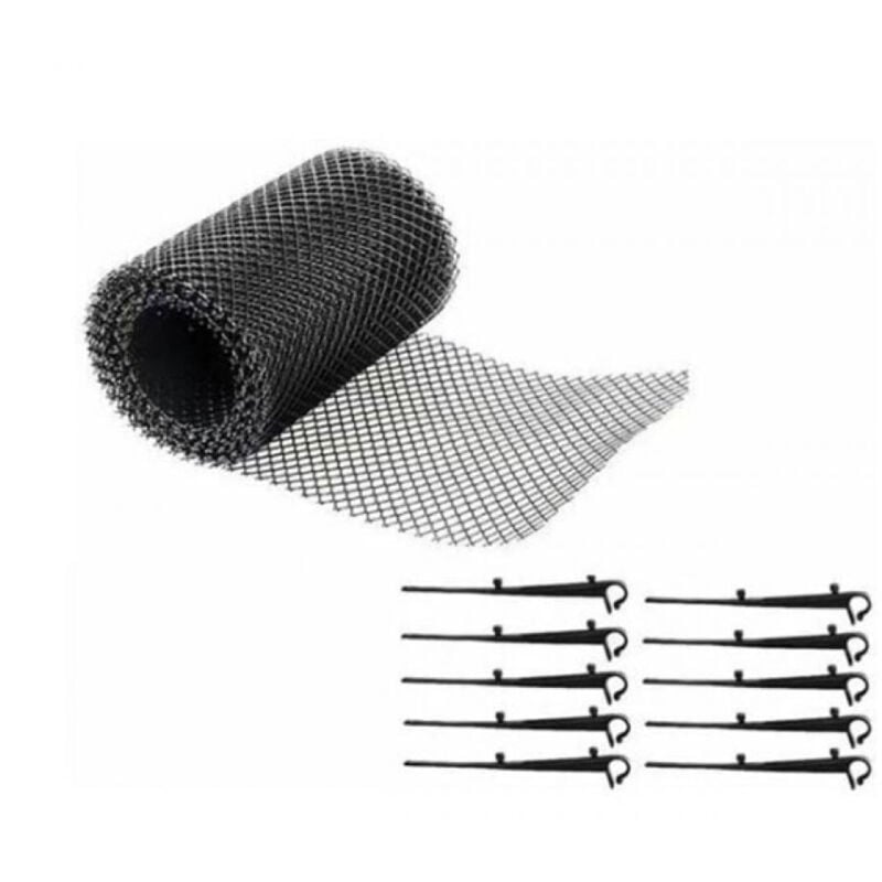 Langlebige PP-Dachrinnenschutzgitter, Dachschutz und Laubschutz + PLUS 10 Befestigungshaken + 16 cm Breite + 6 m Länge, Schutzgitter für Dachrinnen,