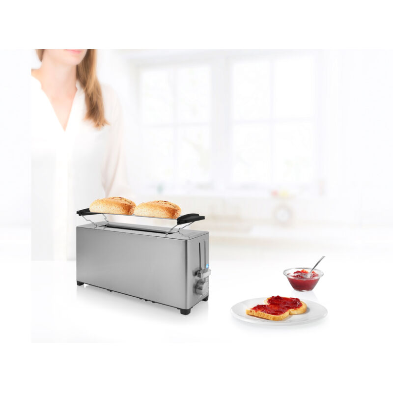 Toaster, 1050 Watt, 2 Scheiben Langschlitz-Toaster Brötchenaufsatz edelstahl - Princess