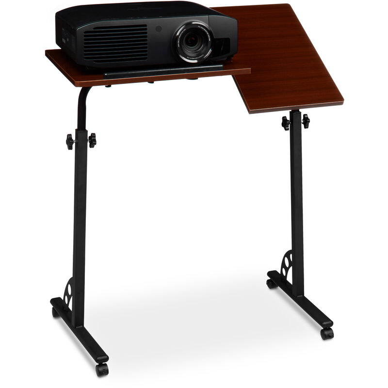 Laptoptisch höhenverstellbar, HxBxT:110x80x50cm, Rednerpult mit Rollen, Ablage für Beamer, Mahagoni (braun) - Relaxdays
