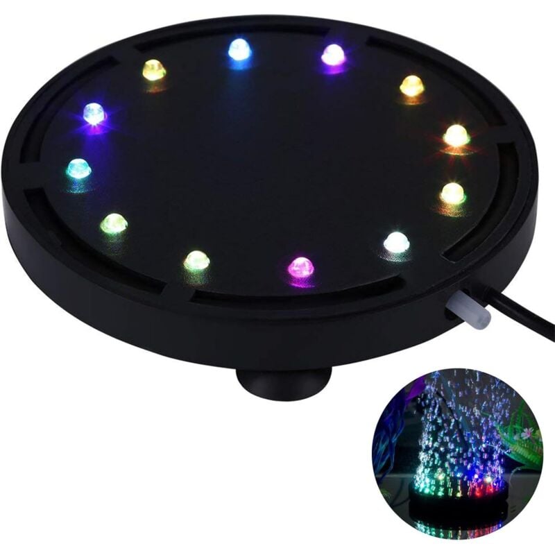 Largeight 12 mehrfarbige RGB-LED-Aquarium-Unterwasser-Blasenlichter, Nachtmeer/mehrfarbige Aquarium-Luftsteinscheibe, runder Aquarium-Bubbler mit