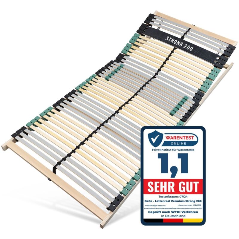 Lattenrost PREMIUM STRONG 80x200 mit Buchenholz, Lattenrost 80x200 extra stabil, Kopfteil verstellbar, orthopädischer 7 Zonen Lattenrost mit 42