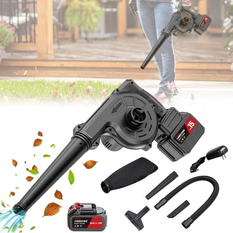 Laubbläser, 21 V, 750 W, 2-in-1, Blasen und Saugen, kabelloser Laubbläser mit Turbolader, mit Auffangbeutel, Akkus und Ladegerät für Garten,