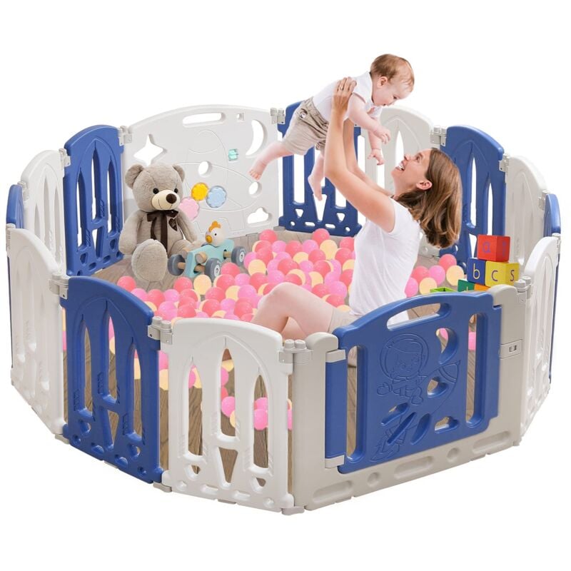 Laufstall Baby Laufgitter Faltbar 158x152x63cm Baby Playpen aus Kunststoff mit Tur und Spielzeugen Panel Große Sicherheitsspielplatz Schutzgitter für