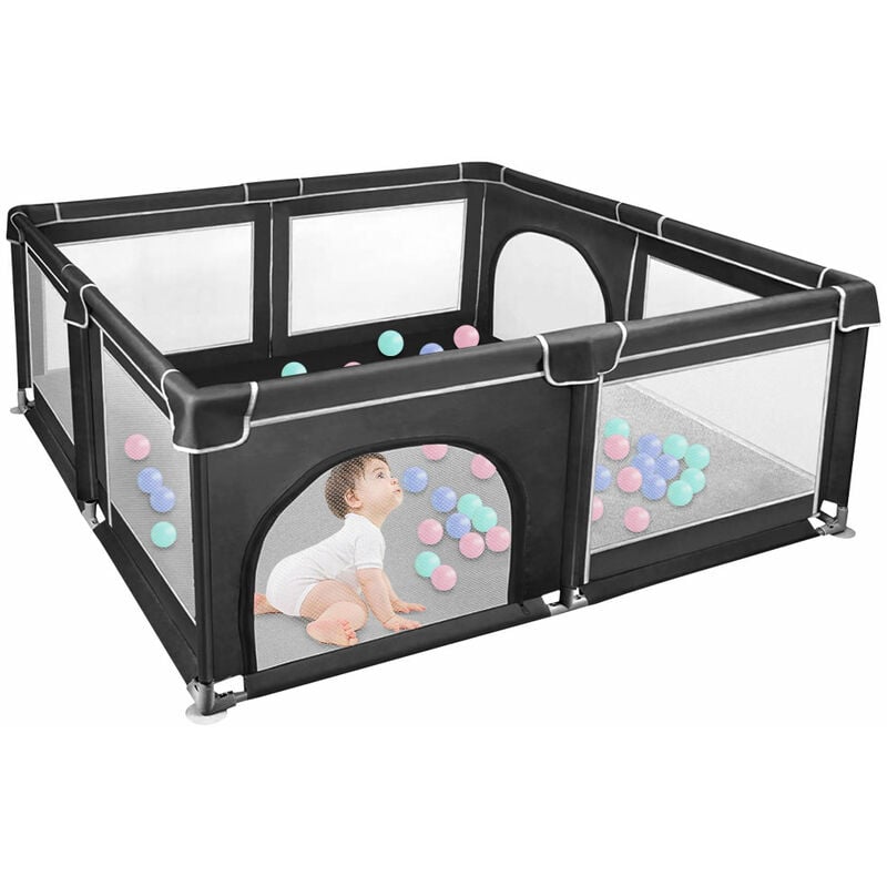 Laufstall Baby,Kinderlaufstall,Haloyo®,Baby Gitter Laufstall,Oxford-Gewebe Laufgitter Baby,Atmungsaktives Netzdesign,180 x 150 x 66cm,Schwarz