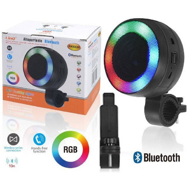 Trade Shop Traesio - Trade Shop - cassa speaker altoparlant bluetooth rgb led für manubrio bici bicycel PK6826 -