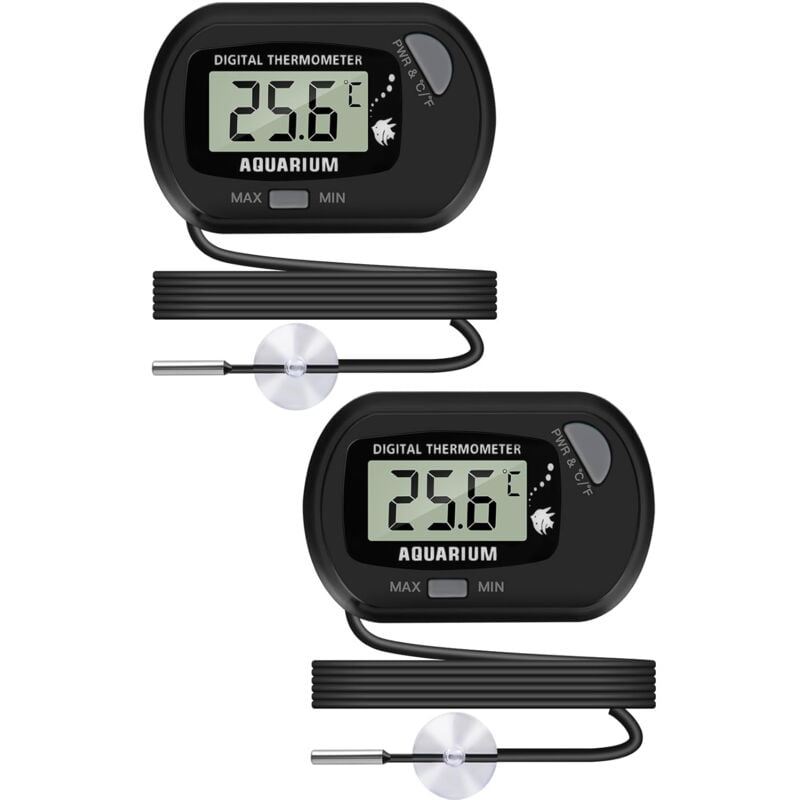 LCD-Digital-Aquarium-Thermometer mit Saugnäpfen und wasserdichter Sonde für Aquarium, Reptilien-Terrarium (2 Stück)