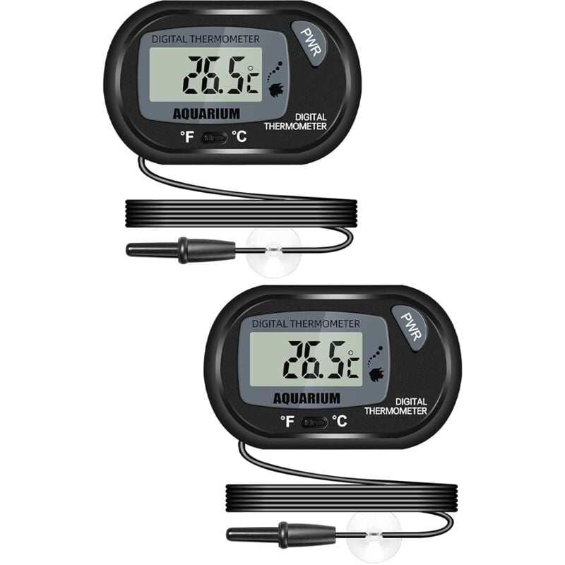 LCD-Digital-Aquarium-Thermometer mit Saugnäpfen und wasserdichter Sonde für Aquarium, Vivarium, Reptilien-Terrarium (2 Stück)