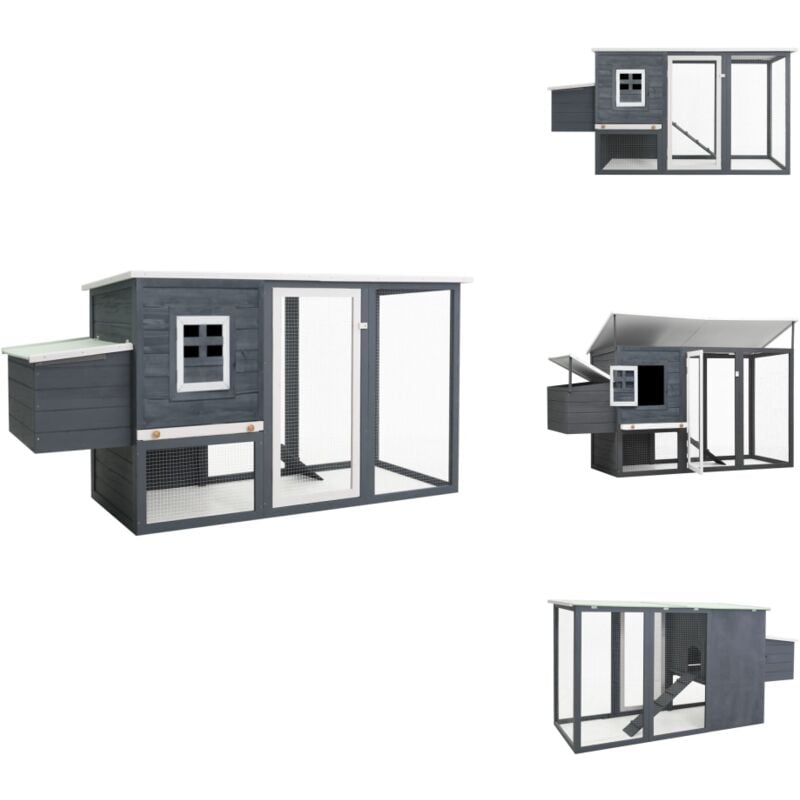 Garten-Hühnerstall mit 1 Legenest Grau Holz - Hühnerstall - Hühnerhaus - Geflügelvoliere - Holz Tiergehege - Outdoor Hühnerstall