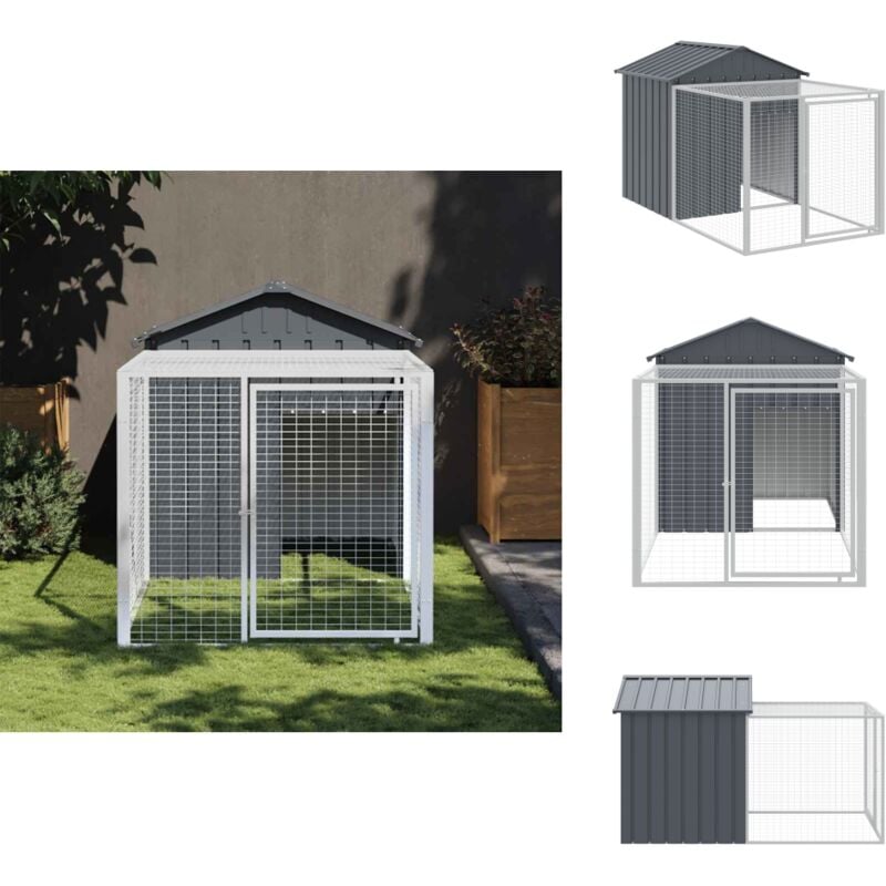 Hühnerkäfig mit Auslauf Anthrazit 117x201x123 cm Stahl Verzinkt - Huhnendrahtzaun - Hühnergehege - Geflügelvoliere - Gartenhütte - Vogelvoliere
