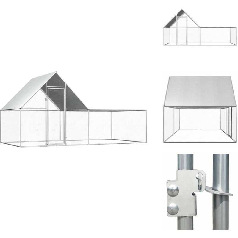 Hühnerstall 4x2x2 m Verzinkter Stahl - Huhnerstall - Hühnerauslauf - Vogelvoliere - Stall Für Vögel - Gartenzubehör