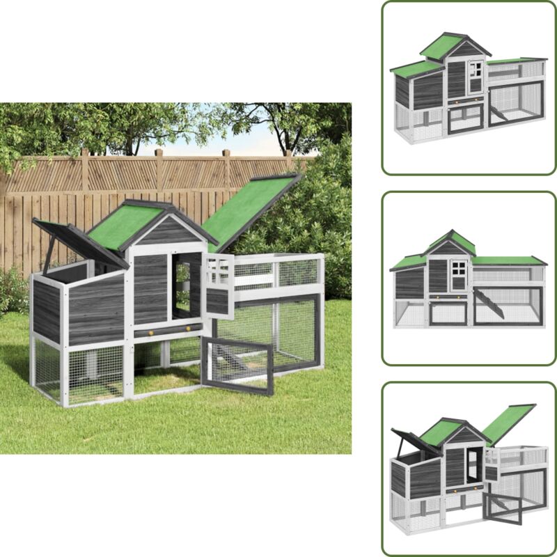 Hühnerstall Grau 186,5x58,5x113 cm Massivholz Kiefer - Huhnennest - Hühnerhaus - Geflügelvoliere - Gartenhühnerstall - Tiergehege
