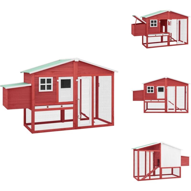 Hühnerstall mit Legekasten Rot und Weiß Tanne Massivholz - Holz Tierheim - Hühnerstall - Vogelvoliere - Freilandhaltung - Hühnerauslauf