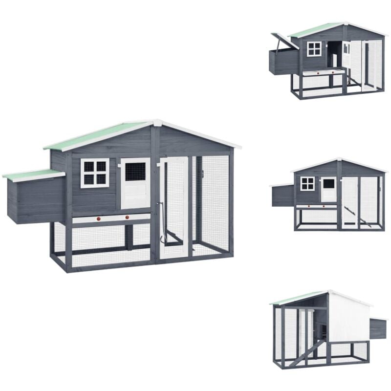 Hühnerstall mit Legenest Grau und Weiß Tanne Massivholz - Holz Tierheim - Hühnerstall - Hühnerhaus - Vogelvoliere - Auslauf