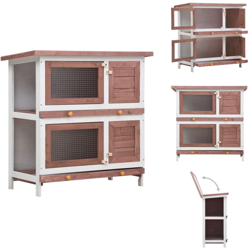 Kaninchenstall 4 Türen Braun Holz - Kaninchenhaus - Tiergehege - Holzhäuschen - Kleintiere - Kaninchendrahtzaun