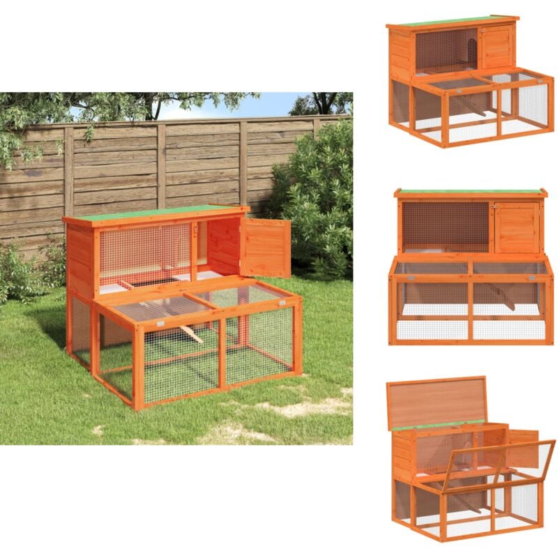 Kaninchenstall Braun 102x90x84,5 cm Massivholz Kiefer - Kaninchenstall - Holz Tierheim - Kleintiergehege - Kaninchengestell - Käfig