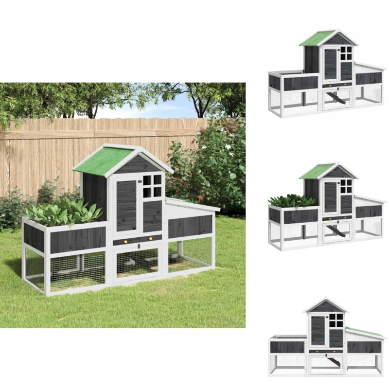 Kaninchenstall Grau 170x63x113 cm Massivholz Kiefer - Kaninchenstall - Kaninchengestell - Kleintierspielplatz - Hühnerstall - Vogelvoliere