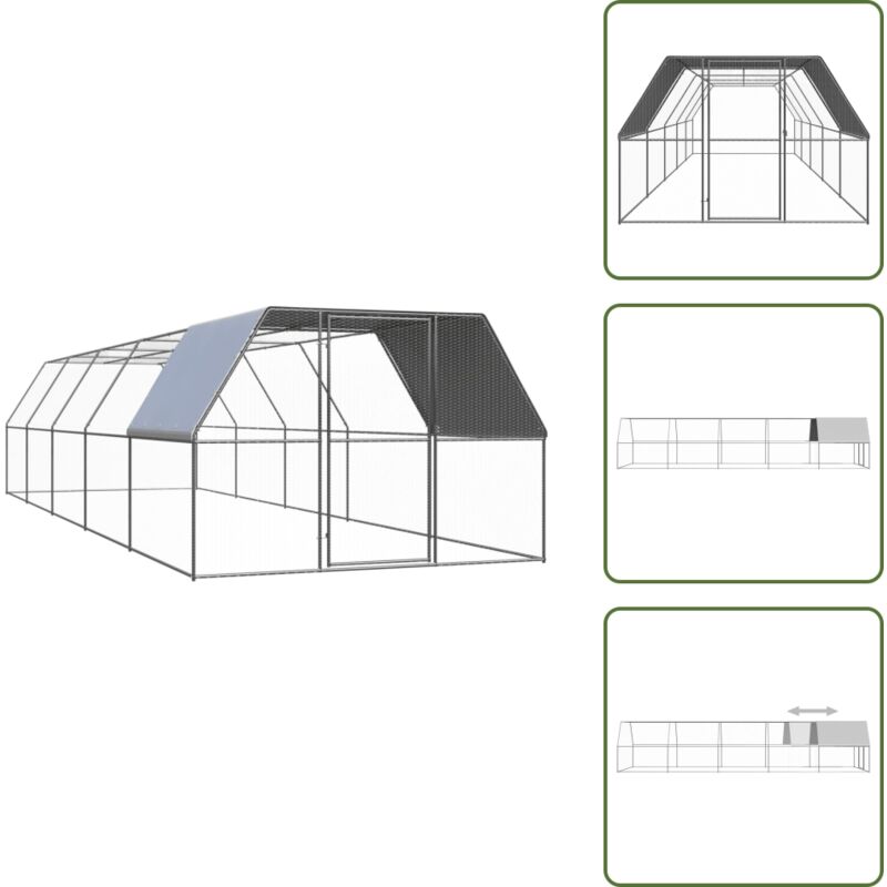 Vidaxl - Outdoor-Hühnerkäfig 3x10x2 m Verzinkter Stahl - Hühnerkäfig - Außenvoliere - Geflügelhaus - Stall Für Hühner - Vogelgehege