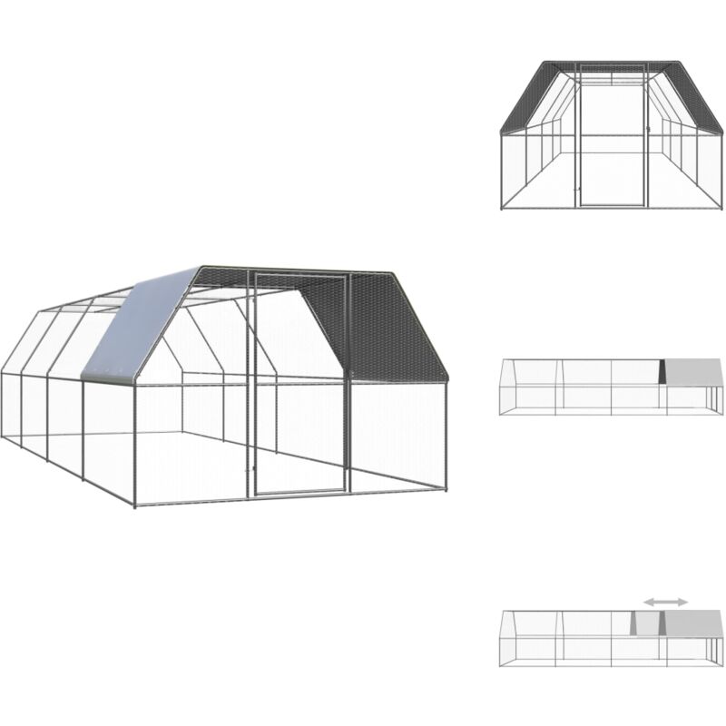 Vidaxl - Outdoor-Hühnerkäfig 3x8x2 m Verzinkter Stahl - Hühnerkäfig - Geflügelhaus - Auslauf Für Hühner - Vogelvoliere - Stall Für Kleintiere