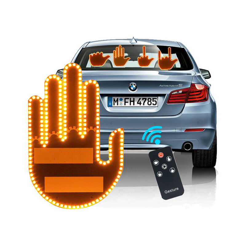 Coocheer - LED-Auto-Fingerlicht, ferngesteuertes Fingerschild, lustiges Auto-Heckscheibenschild, 4 Lichtmodi, LKW-Gestenlicht/Geeignet für Frauen