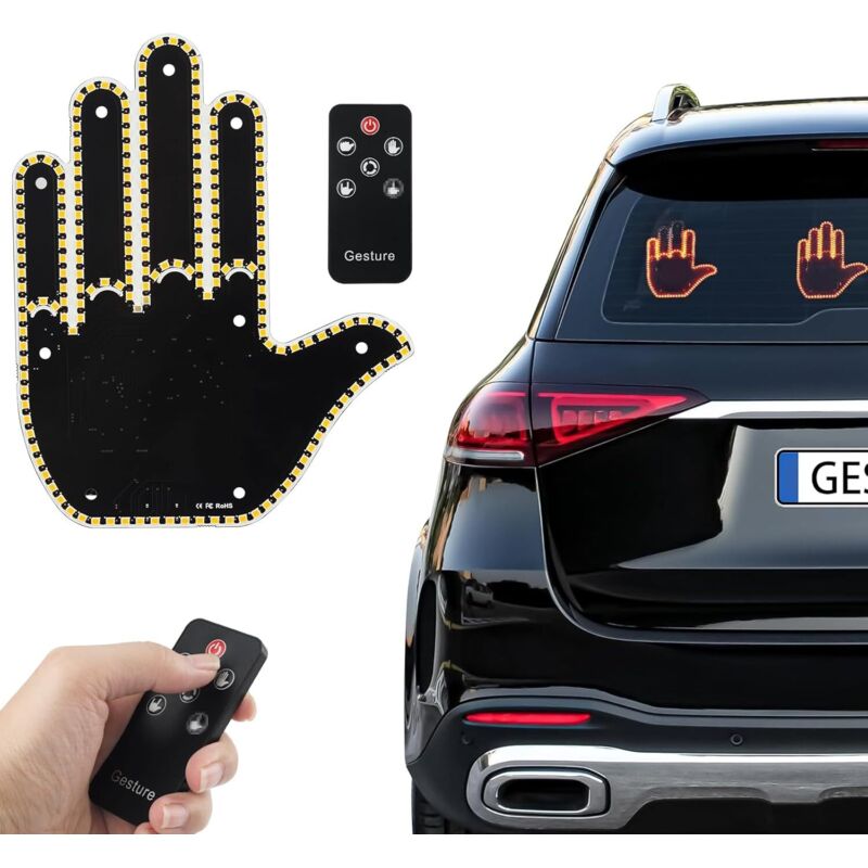 Coocheer - LED-Auto-Fingerlicht, ferngesteuertes Fingerschild, lustiges Auto-Heckscheibenschild, 4 Lichtmodi, LKW-Gestenlicht/geeignet für Männer