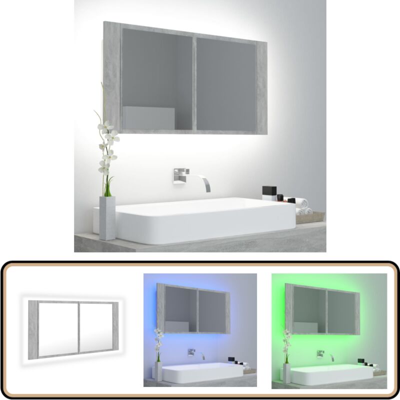 Vidaxl - LED-Bad-Spiegelschrank Betongrau 90x12x45 cm Acryl - LED-Spiegelschrank - Badezimmerspiegel - Betonoptik - rgb Beleuchtung