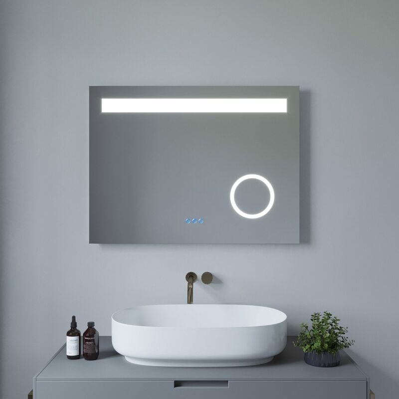 LED Badspiegel Beleuchtung Kosmetikspiegel Antibeschlage Lichtspiegel, mit 6400K Kaltweiß&Warmweiß 3000K Beleuchtung, Touch-Schalter Dimmbar