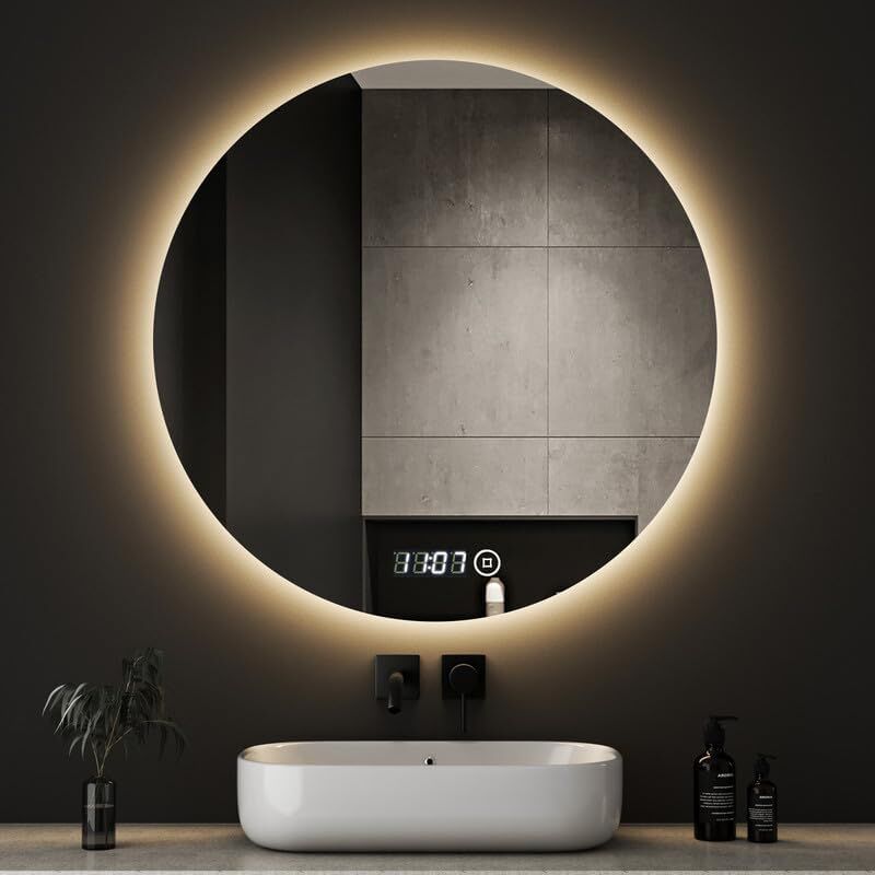 Led Badspiegel Rund mit Beleuchtung und Uhr 60x60cm led Spiegel Rund mit Uhr led Spiegel Bad Runder Badezimmerspiegel mit Beleuchtung Wandspiegel