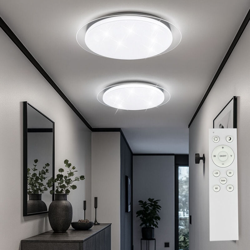 Led Deckenlampe dimmbar mit Fernbedienung Küchenlampe Deckenlampe Sternenhimmeleffekt, Nachtlicht Timer, 40W 2800lm warmweiß-kaltweiß, DxH 46,5 x 7,5