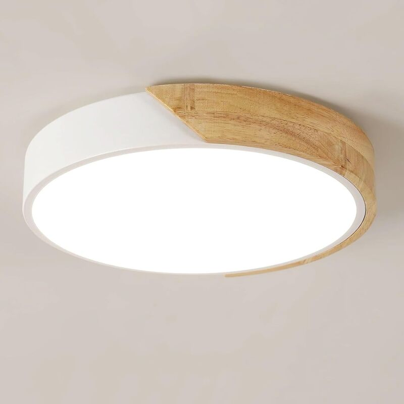 GOECO LED-Deckenleuchte aus Holz, 30 W, moderne runde Deckenleuchte, kaltweiße 6500 K-Deckenleuchte für Schlafzimmer, Badezimmer, Küche, Wohnzimmer,