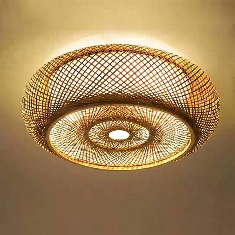 LED-Deckenleuchte Bambus-Stil Handgewebte LED-Pendelleuchte E27 Retro-Deckenleuchte Rattan-Lampe Holzbeleuchtung Deckenleuchte Landhaus-Stil 40cm