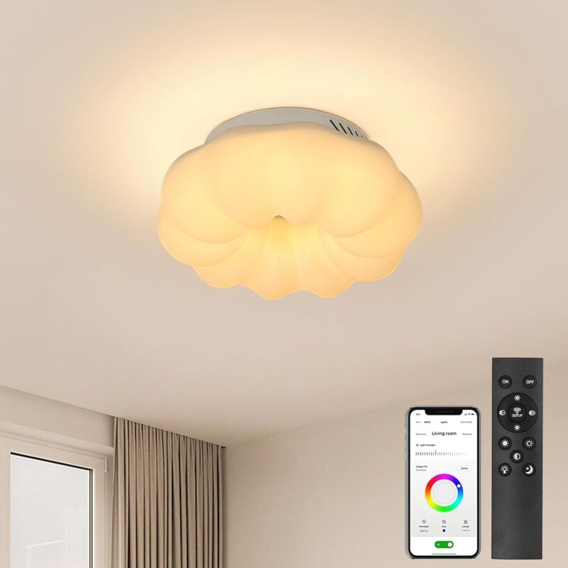 40 w dimmbare LED-Deckenleuchte für Schlafzimmer, 4500 lm, kreative Cloud-Deckenlampen mit Fernbedienung/APP, 3000–6500 k, moderne weiße