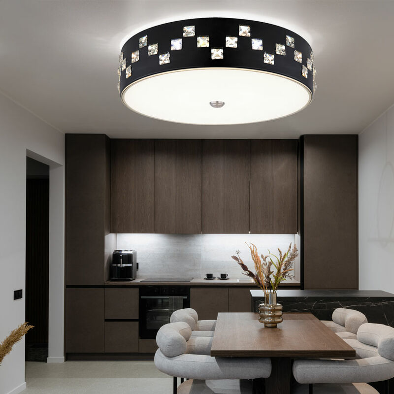 Led Deckenleuchte mit Fernbedienung dimmbar Deckenlampe Glas Kristalle Wohnzimmerlampe Deckenlampe rund, Memory cct Nachtlicht, Metall, 1x led 40W