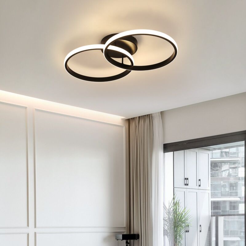 Goeco - LED-Deckenleuchte, Moderne Deckenlampe 42W, Doppelte Ring-LED-Kronleuchter 3360 Lumen, Schwarze Acryl-Deckenleuchte für Schlafzimmer,
