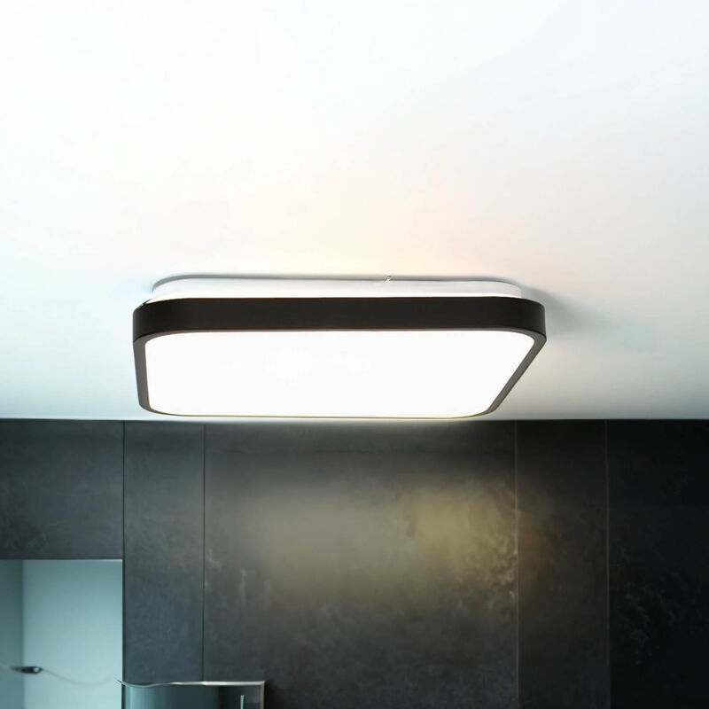 LED Deckenleuchte Schwarz Modern IP44 3000 K blendarm B: 33,5 cm warmweiße Deckenleuchte Badezimmer