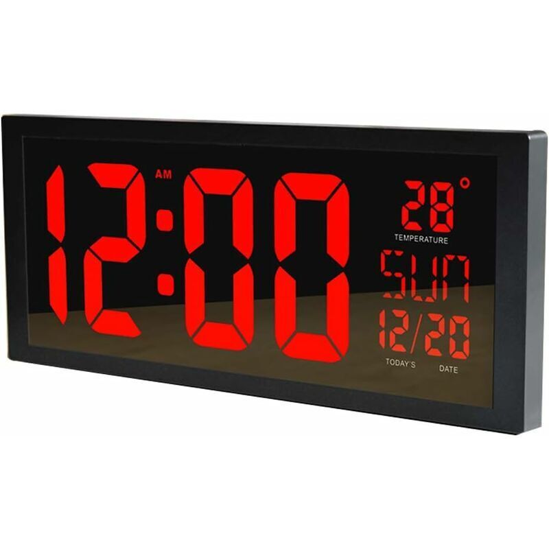 LED-Digital-Wanduhr, großer stummer Wecker mit Zeit-, Kalender-, Datums- und Temperaturanzeige, zum Aufhängen oder Aufstellen auf dem Tisch, für