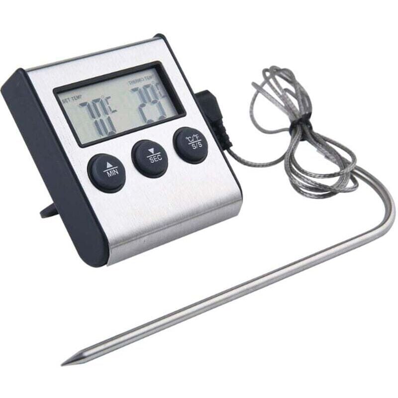 LED-Digitalthermometer mit Sonde, Lebensmittelthermometer mit Timerfunktion, Koch- und Grillthermometer zum Grillen von Fleisch, BBQ, Wasser, Milch,