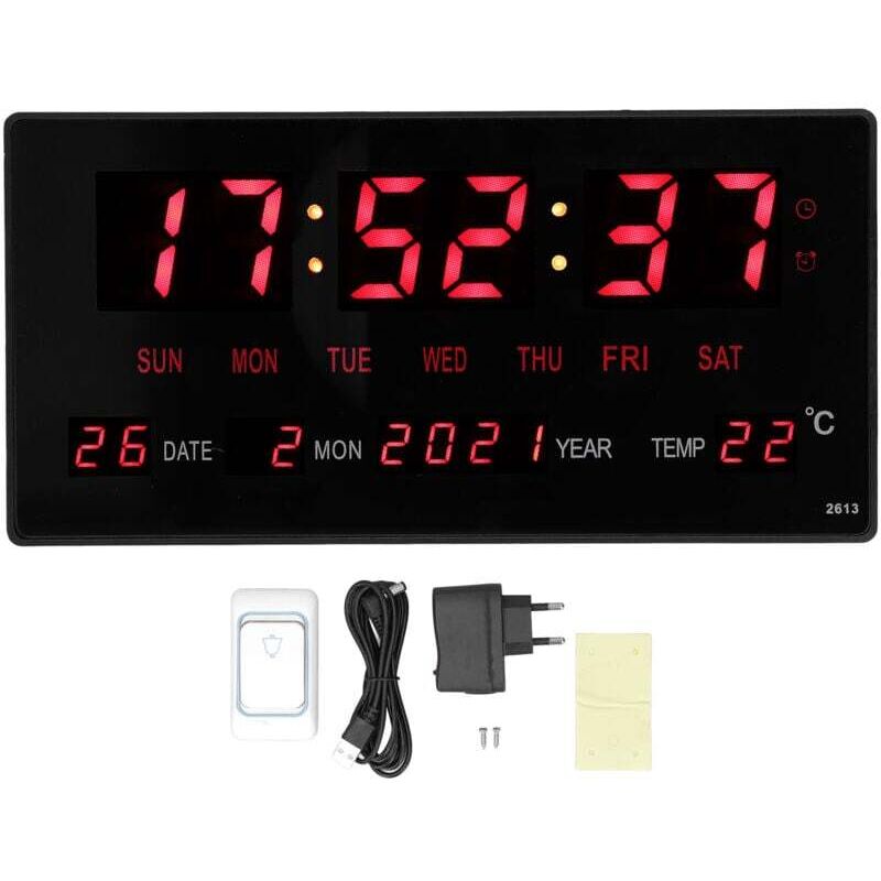 LED-Digitalwanduhr, großes Display, präziser elektronischer Kalender zum Aufhängen auf dem Schreibtisch mit Innentemperatur, 100-240 V EU-Stecker