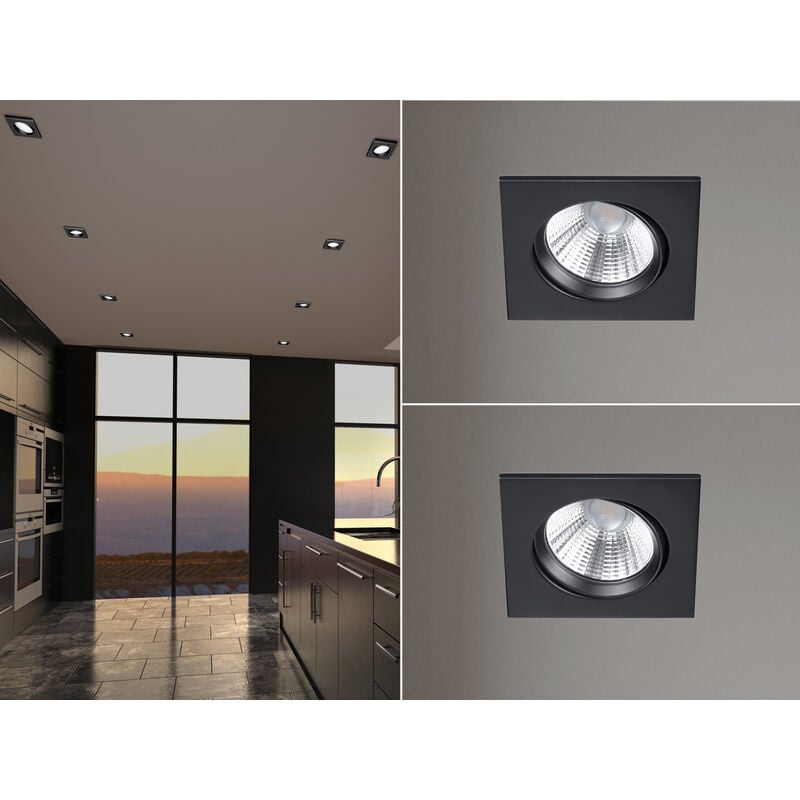Trio Leuchten - led Einbaustrahler 2 Stück eckig schwenkbar dimmbar Schwarz 5,5W Deckenlampen