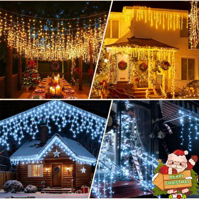 LED Eiszapfen Lichterkette mit Stecker, 8 Modi, Timer, verbindbar, geeignet für Innen Außen Weihnacht, Dachrinnen, Partys, Kaltweiß 50cm 200LEDS