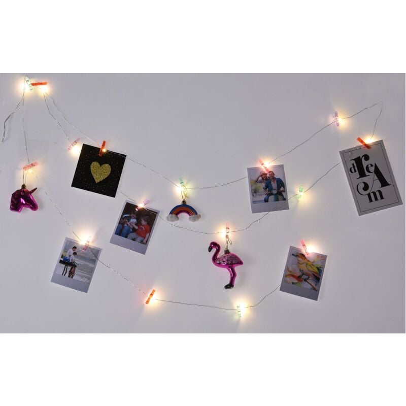 LED Foto-Lichterkette mit bunten Klammern Fotoleine Bilderhalter Fotoclips Deko