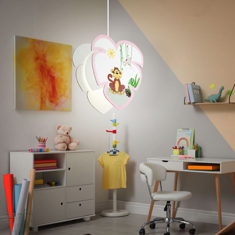 Decken Pendel Leuchte Mädchen Kinder Zimmer Affen Motiv Hänge Lampe im Set inkl. led Leuchtmittel
