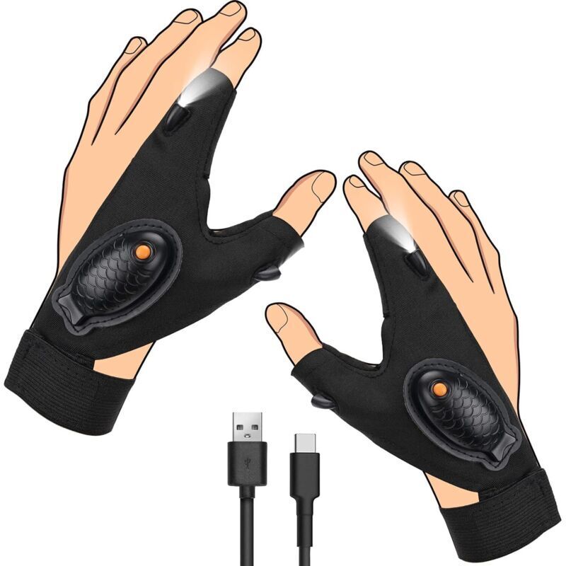 LED-Handschuhe für Herren – Original LED-Handschuhe für Herren mit wasserdichter Beleuchtung, wiederaufladbare Leuchthandschuhe, praktisches Gadget