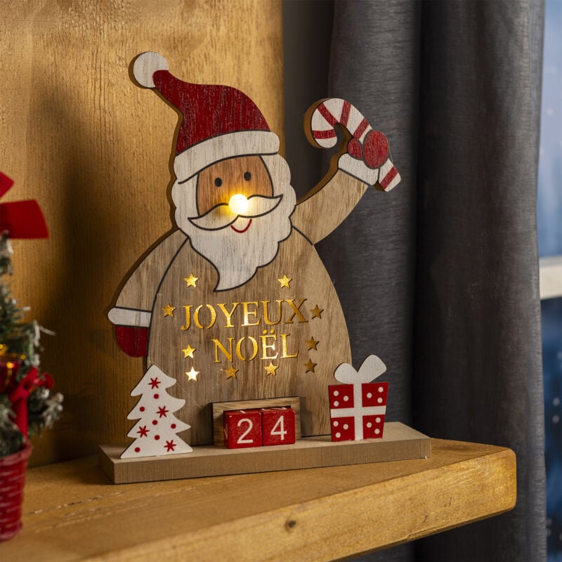 Led Holz Weihnachtsmann+Kalender-M54913-Weihnachtsmann