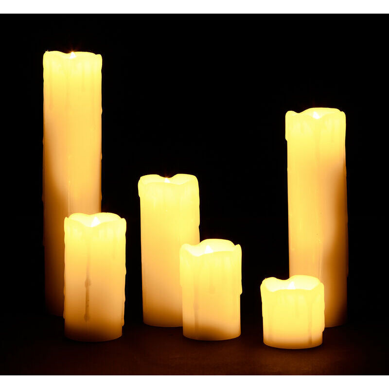 LED Kerzen Set, 6 Echtwachskerzen flammenlos, elektrische Kerzen flackernd, Batterie, Durchmesser 5 cm, creme