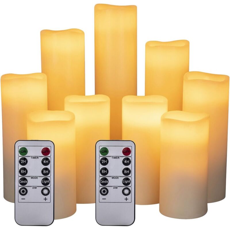 LED Kerzen Set von 9 Flammenlose Kerzen Batteriebetriebene Kerzen D2.2xH 4 '5' 6 '7' 8 '9' Echtwachssäule Kerzen Flackern mit Fernbedienung und