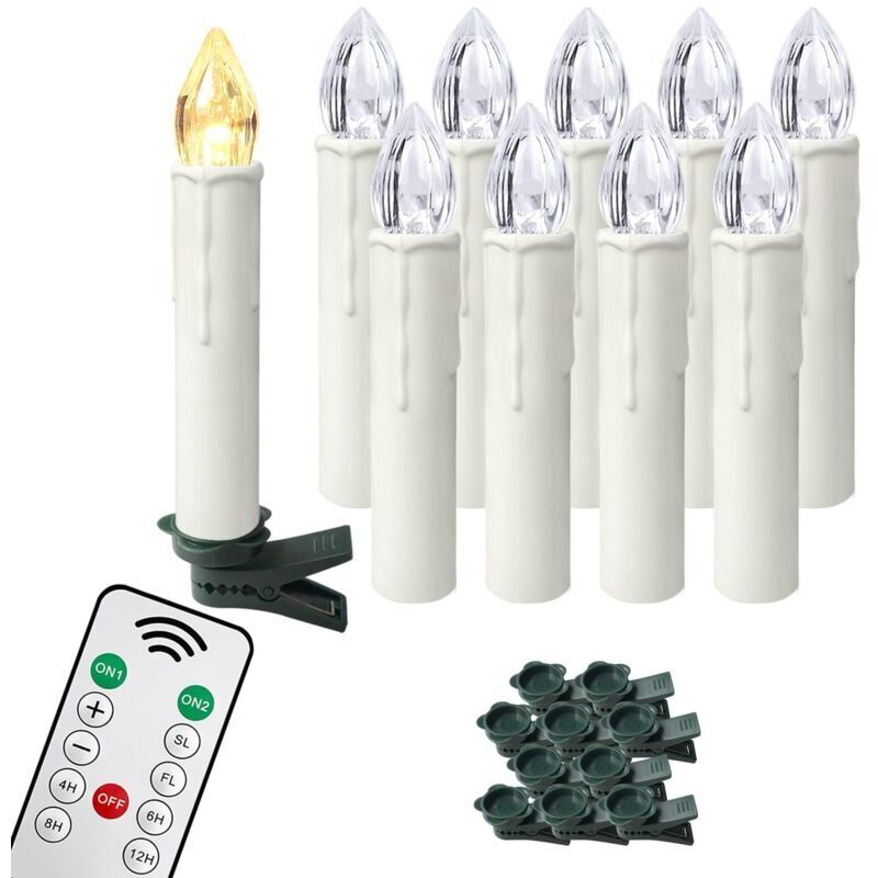 LED Kerzen 10er Weihnachtskerzen Kabellos Warmweiß Weihnachtscandle mit Fernbedienung Weinachten Kerzen IP44 LED Candle mit Clip, für Feste Deko